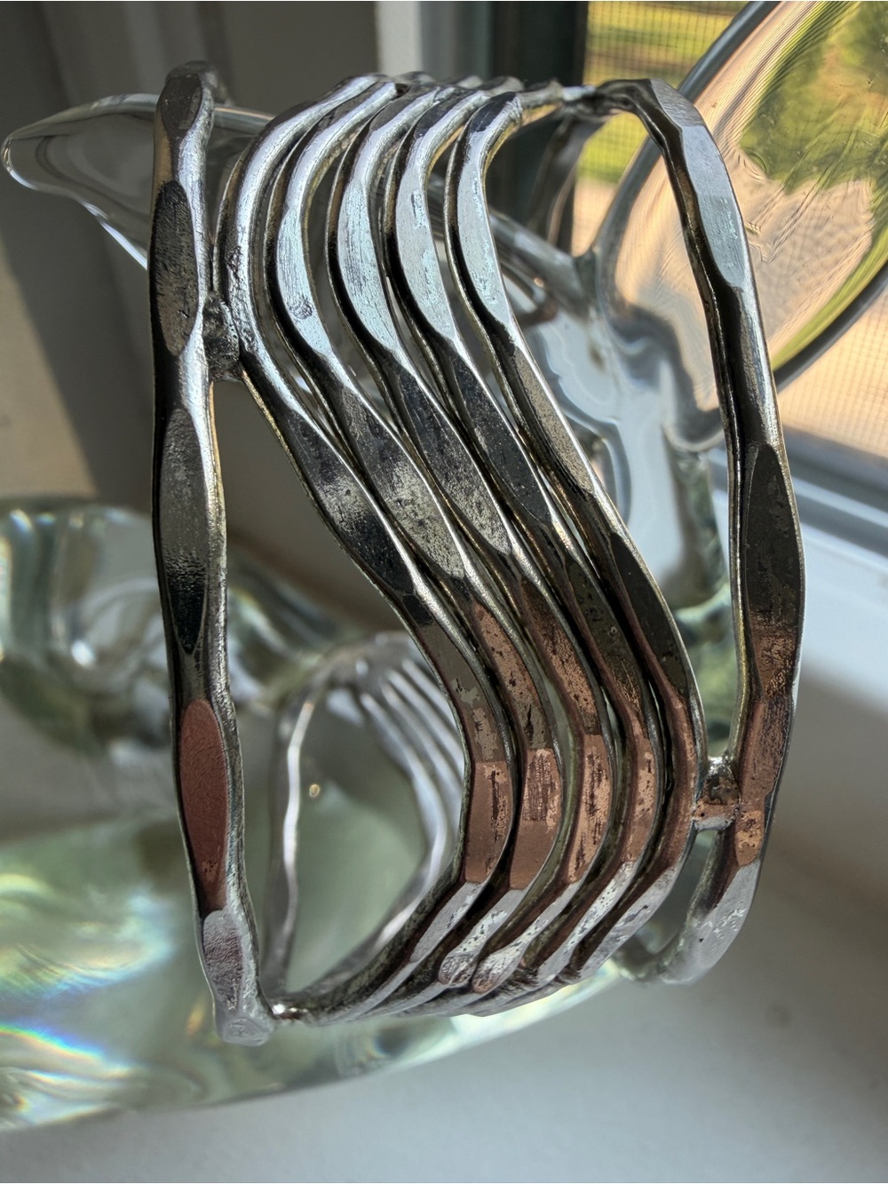 Open Wave Multi-Band Cuff Bracelet - Silver Over Brass Women Jewelry